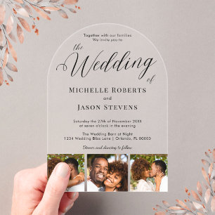 Modern Chic 3 Photo Strip Calligraphy Wedding Acrylic Invitations