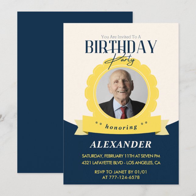 Modern Chic 93rd birthday invitation  (Front/Back)
