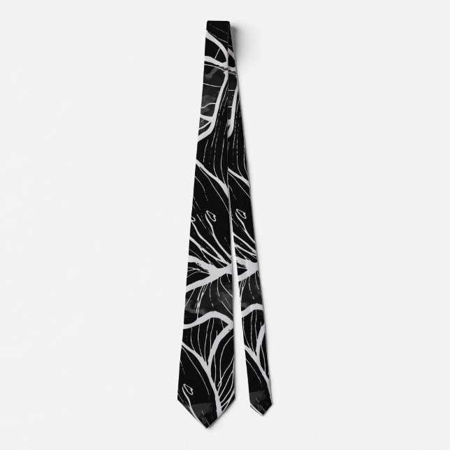 Modern chic abstract black white floral watercolor tie (Front)
