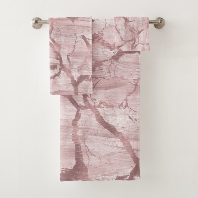 Modern Chic Abstract Glam Marble Rose Pink Bath Towel Set (Insitu)