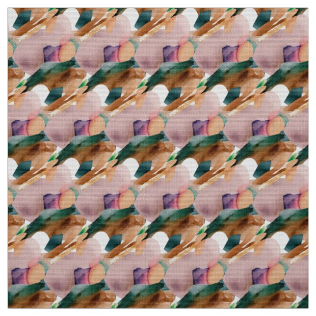Modern Chic Abstract Terracotta Teal and Brown Fabric (Swatch)
