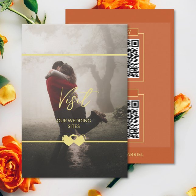 Modern Chic Add Photo Wedding QR Cd Enclosure Card (The front and back of the modern chic photo wedding QR code enclosure card)