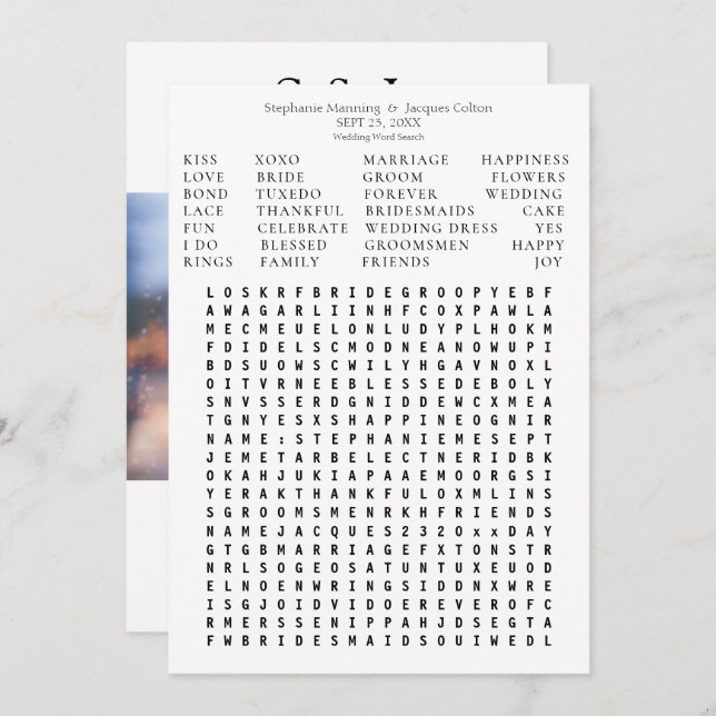 Modern Chic Al White Wedding Word Search Save Date Invitation (Front/Back)