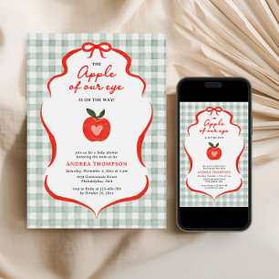 Modern Chic Apple of Our Eye Gingham Baby Shower Invitation
