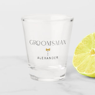 Modern Chic Art Deco Groomsman Gold Bow Tie Name Shot Glass