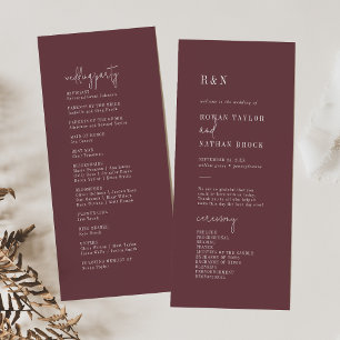 Modern Chic Autumn Burgundy Flat Wedding Program Programme