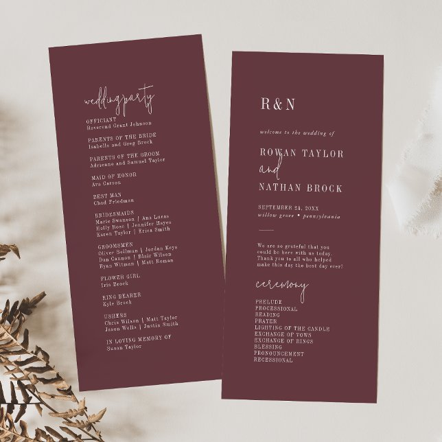 Modern Chic Autumn Burgundy Flat Wedding Program Programme (Creator Uploaded)