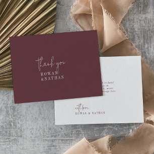 Modern Chic Autumn Burgundy Flat Wedding Thank You Card