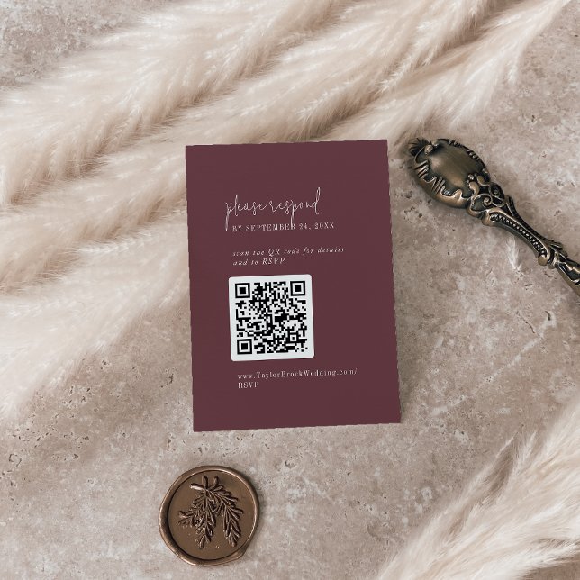 Modern Chic Autumn Burgundy QR Code RSVP Enclosure Card (Creator Uploaded)