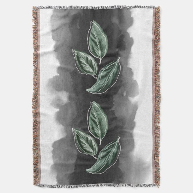 Modern Chic Basil leaves Botanical Throw Blanket (Front Vertical)