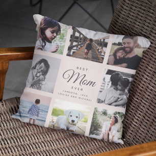 Modern Chic Best Mum Ever Blush Pink Photo Collage Cushion