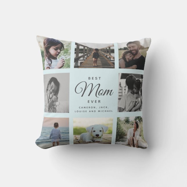 Modern Chic Best Mum Ever Light Blue Photo Collage Cushion (Front)