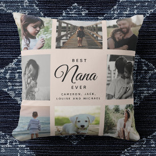 Modern Chic Best Nana Ever Greenery Photo Collage Cushion