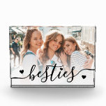 Modern Chic Besties Best Friend Photo Block<br><div class="desc">Create a custom keepsake with this personalised acrylic photo block home decor display. The front features your favourite photo with the word “besties” written across the bottom in a flowing script font in black, accented by a few small black heart details. A soft white gradient sits behind the text to...</div>