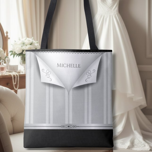 Modern Chic Black and Silver Bridesmaid Luxury  Tote Bag (Elevate your wedding party gifts with this sophisticated bridesmaid gift bag)
