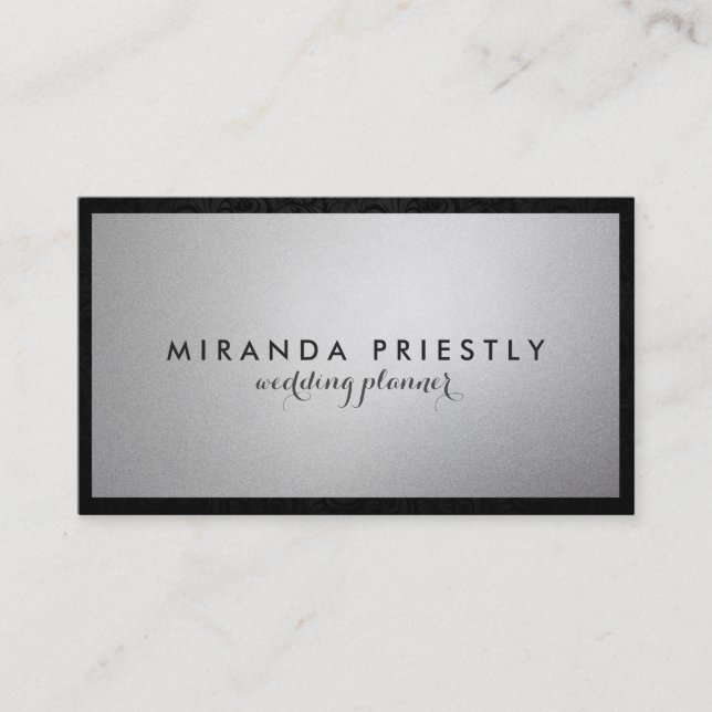 Modern Chic Black and Silver Foil wedding planner Business Card (Front)