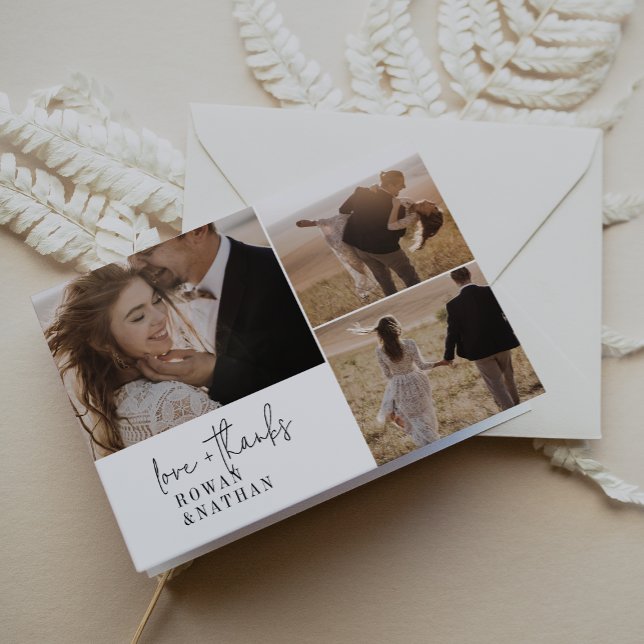 Modern Chic Black and White 3 Photo Folded Wedding Thank You Card (Creator Uploaded)