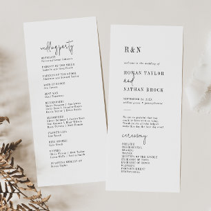 Modern Chic Black and White Flat Wedding Program Programme