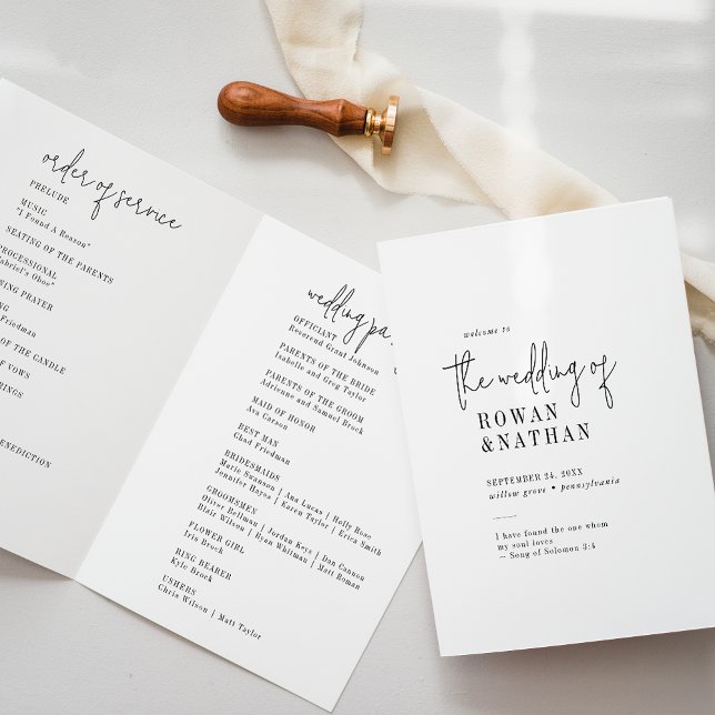 Modern Chic Black and White Folded Wedding Programme (Creator Uploaded)