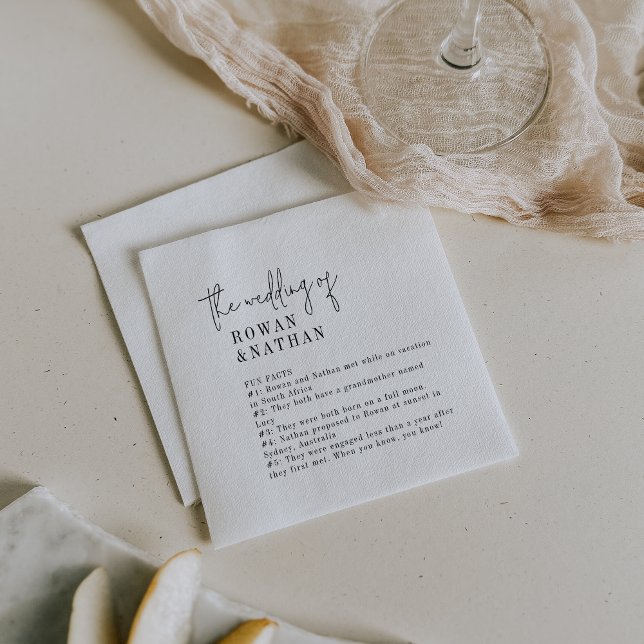Modern Chic Black and White Fun Facts Wedding Napkin (Creator Uploaded)