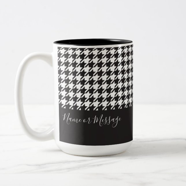 Modern Chic Black and White Houndstooth Two-Tone Coffee Mug (Left)