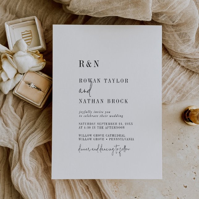 Modern Chic Black and White Monogram Wedding Invitation (Creator Uploaded)