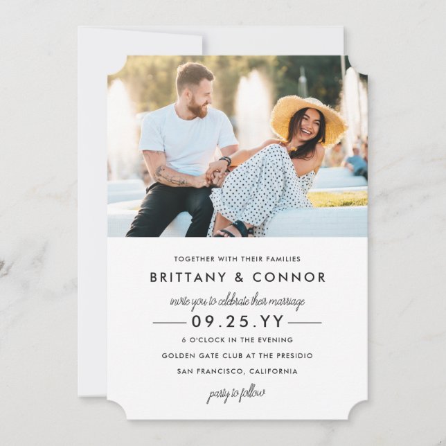 Modern Chic Black and White Photo Wedding Invitation (Front)
