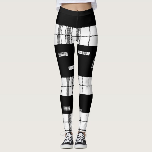  Modern Chic  Black and White Plaid Leggings (Front)