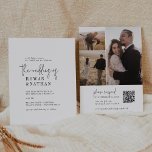 Modern Chic Black and White QR Code Photo Wedding Invitation<br><div class="desc">This modern chic black and white QR code photo wedding invitation is perfect for a simple wedding. The minimalist boho design features rustic unique and stylish bohemian calligraphy in minimal clean black and white. Personalise your invitation with 3 engagement photos on the back. Include a QR code for your guests...</div>