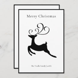 Modern Chic Black and White Reindeer          Holiday Card