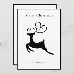 Modern Chic Black and White Reindeer          Holiday Card