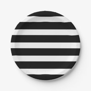 Modern Chic Black and White Stripe Party Paper Plate