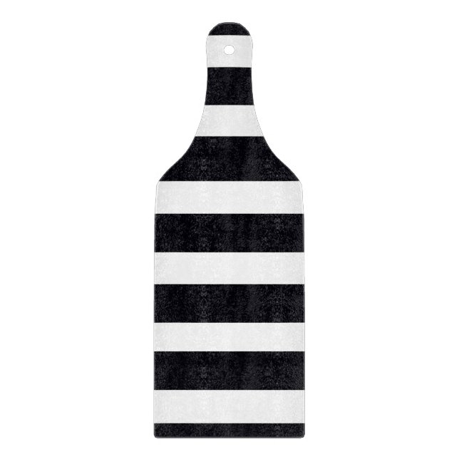 Modern Chic Black And White Striped Paddle Shaped Cutting Board (Front)