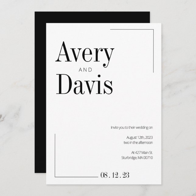 Modern Chic Black and White Wedding Invitation (Front/Back)