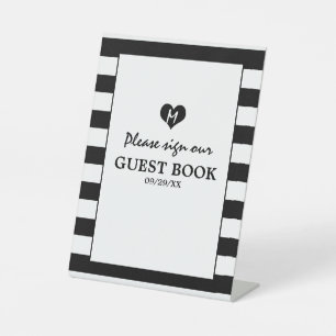 Modern Chic Black and White Wedding Pedestal Sign