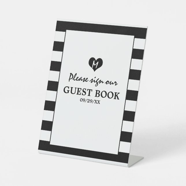 Modern Chic Black and White Wedding Pedestal Sign (Front)