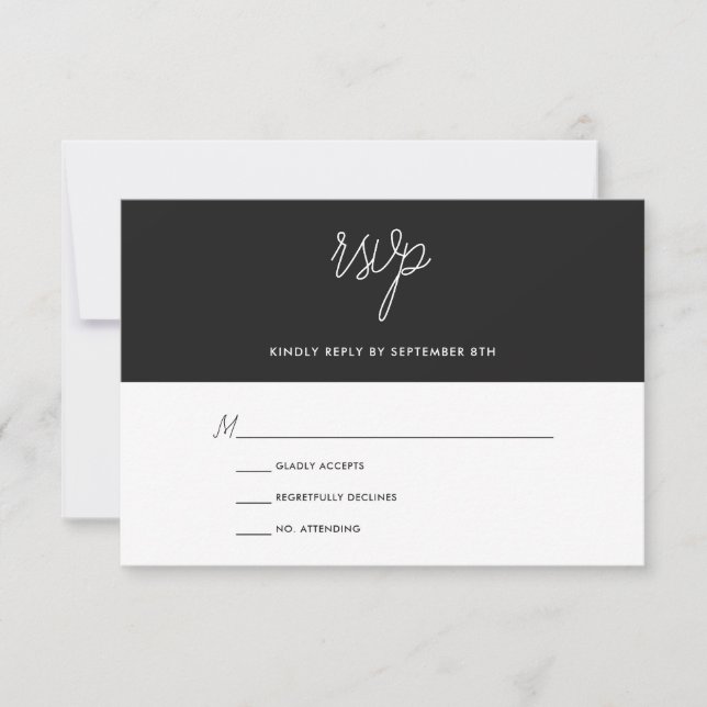 Modern Chic Black and White Wedding RSVP (Front)