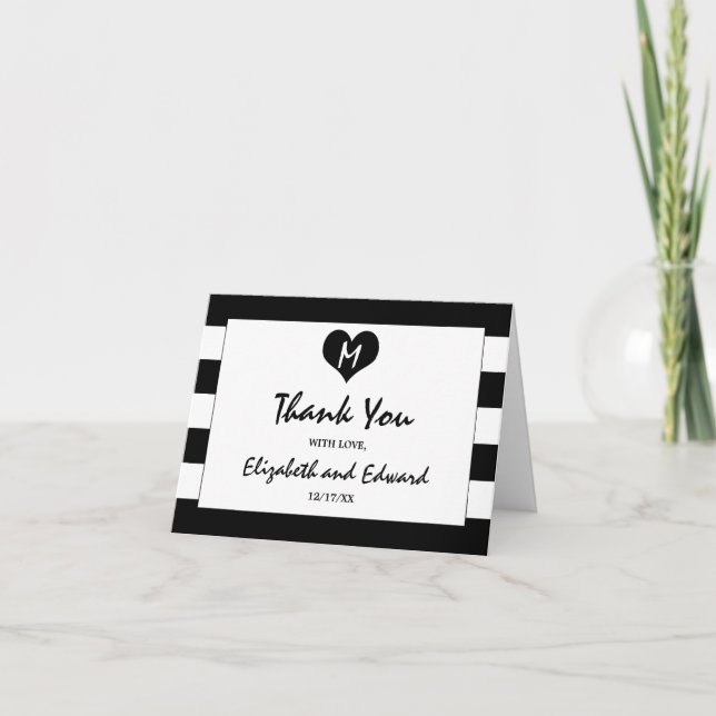 Modern Chic Black and White Wedding Thank You Card (Front)