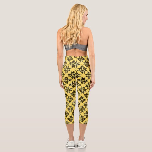  Modern Chic Black and Yellow  Capri Leggings (Back)