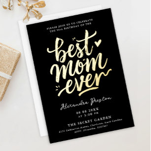 Modern Chic Black Best Mom 50th Gold Brush Script