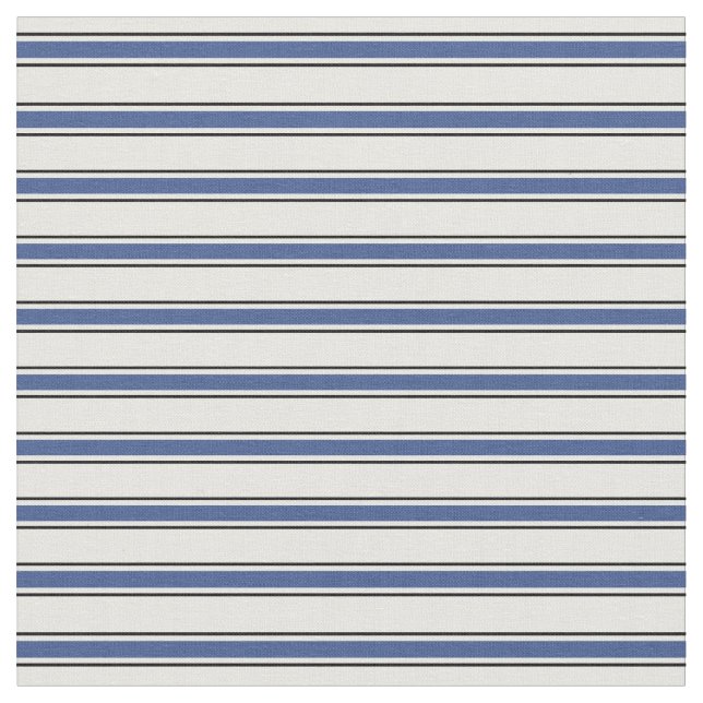 Modern chic black, blue and white stripes fabric (Close Up)
