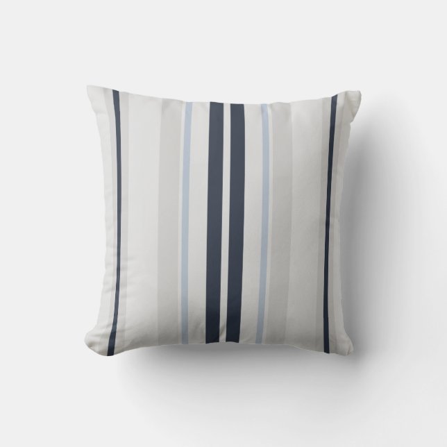 Modern chic black, blue and white stripes pillow (Front)