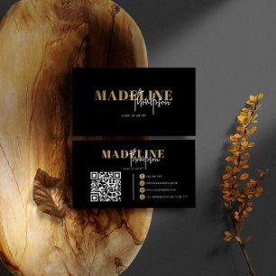 Modern Chic Black Gold Feminine QR Code Business Card