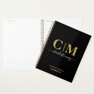 Modern Chic Black Gold Monogram Name Business 2022 Planner