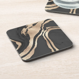 Modern Chic Black Gold Painted Abstract Marble Coaster