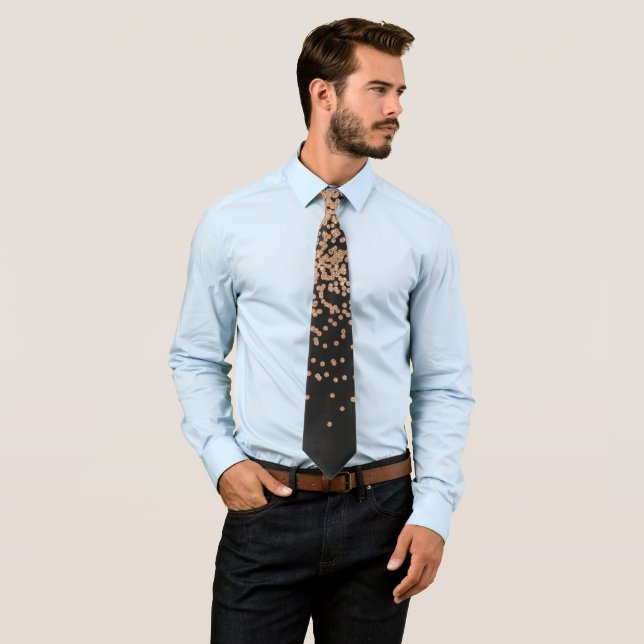 Modern Chic Black Gold Polka Dot Black Confetti Tie (In Situ)