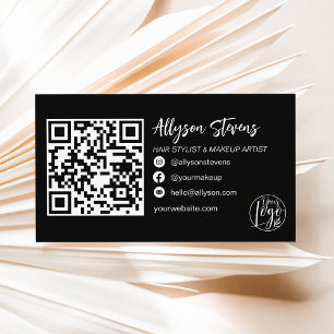 modern chic black hair makeup photo logo qr code business card