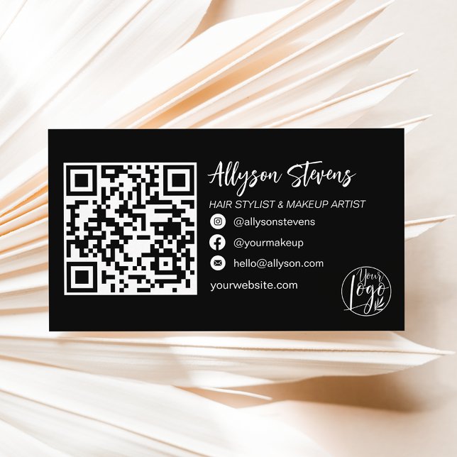 modern chic black hair makeup photo logo qr code business card (Creator Uploaded)
