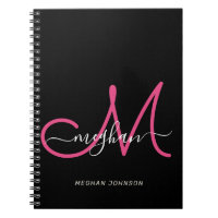 Modern Chic Black Hot Pink Script Monogrammed