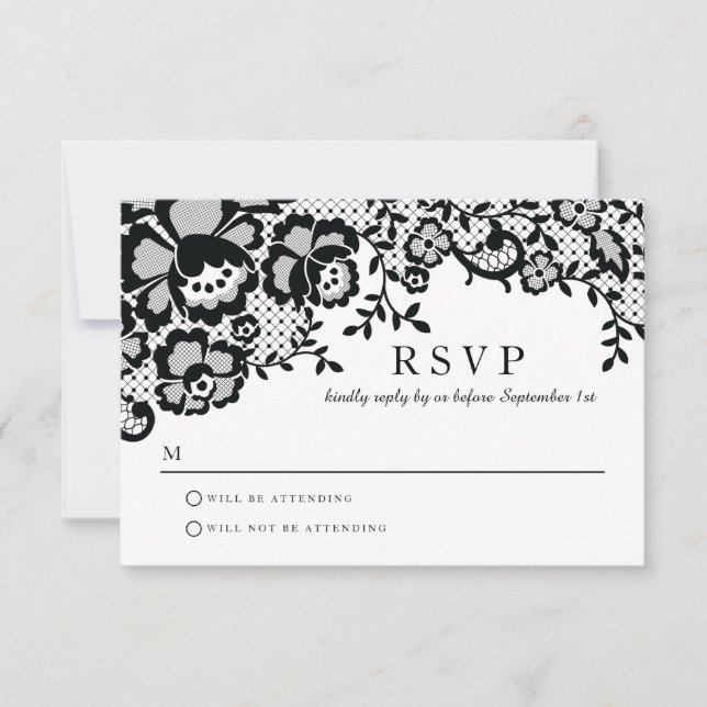 Modern Chic Black Lace Formal Wedding RSVP (Front)